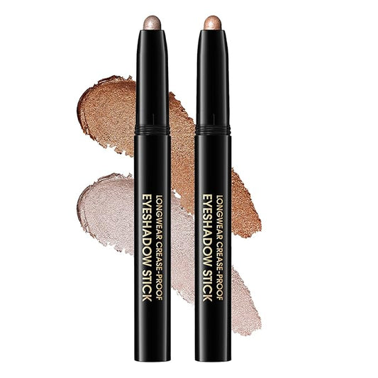 Eyeshadow Stick, Shimmer and Matte Cream Eye Shadow Brightener Sticks Eyeliner Pencil Crayon, Waterproof Long Lasting Eye Highlighter Stick Makeup,0.056 Oz(2PCS #1-Caramel+#9-Champagne)