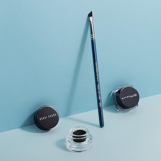 Eyeliner Brush Fine Angled - PRO Precision Gel Eye Liner Makeup Brush -Ultra Thin Slanted Flat Angle - Premium Cruelty Free Synthetic Bristles (E835 Blue)