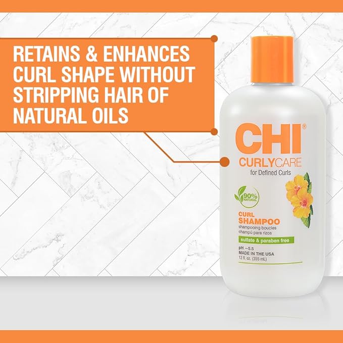 CHI CurlyCare Curl Shampoo, Hydrates Curls, Reduces Frizz & Increases Elasticity & Strength, Sulfate, Paraben, & Cruelty-Free, 12 Oz