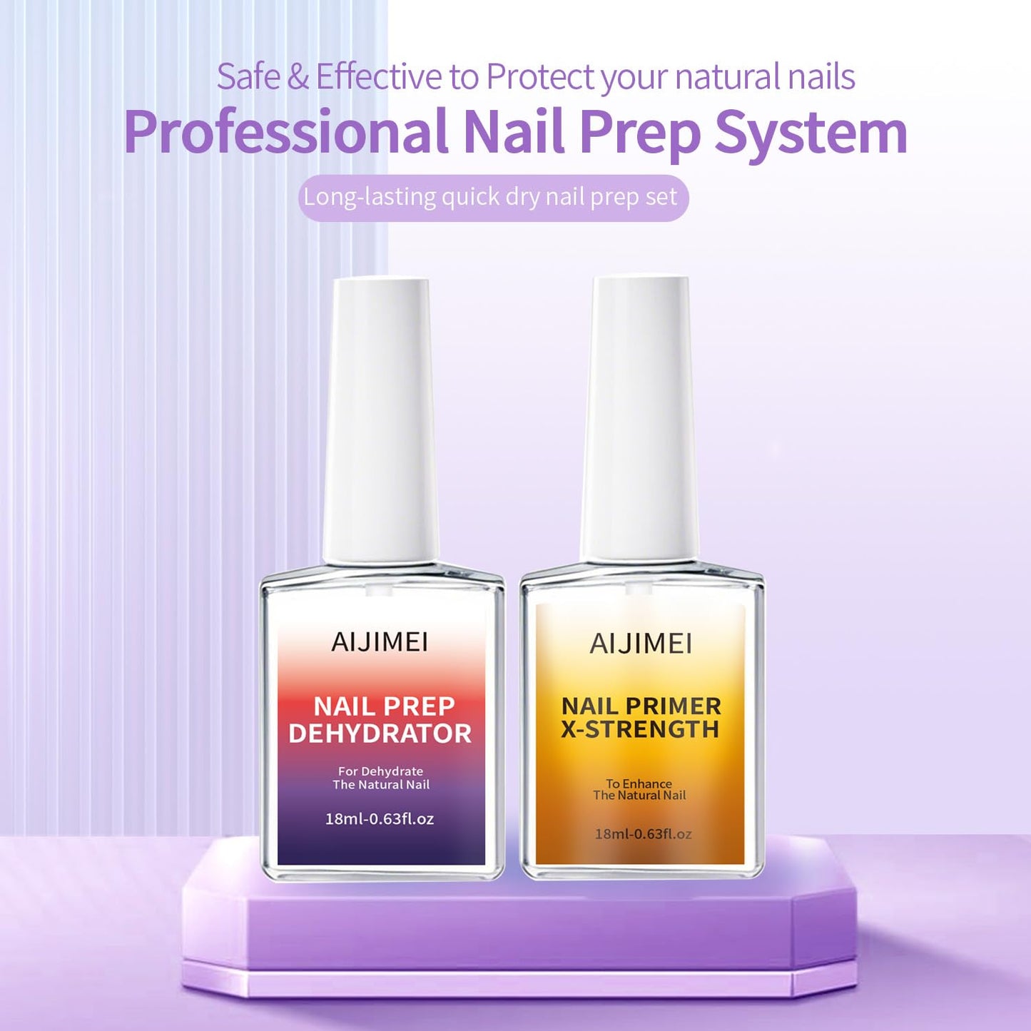AIJIMEI 18ml Nail Prep Dehydrator And Nail Primer X-Strength Set For Acrylic Nail Products Nail Primer And Dehydrator Nail Bonding Nails(18ml/0.63fl.oz)