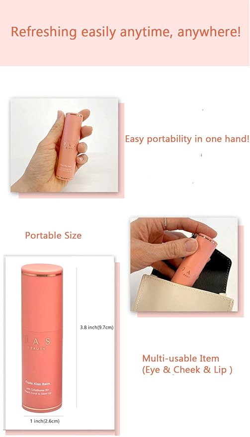 JAS 3-in-1 Eye, Cheek, Lip Glow Up Fruits Kiss Stick Multi Balm 10g, Hypoallergenic, Peach Coral, Oil Free, Portable Size, Multi usable,Sebum Care