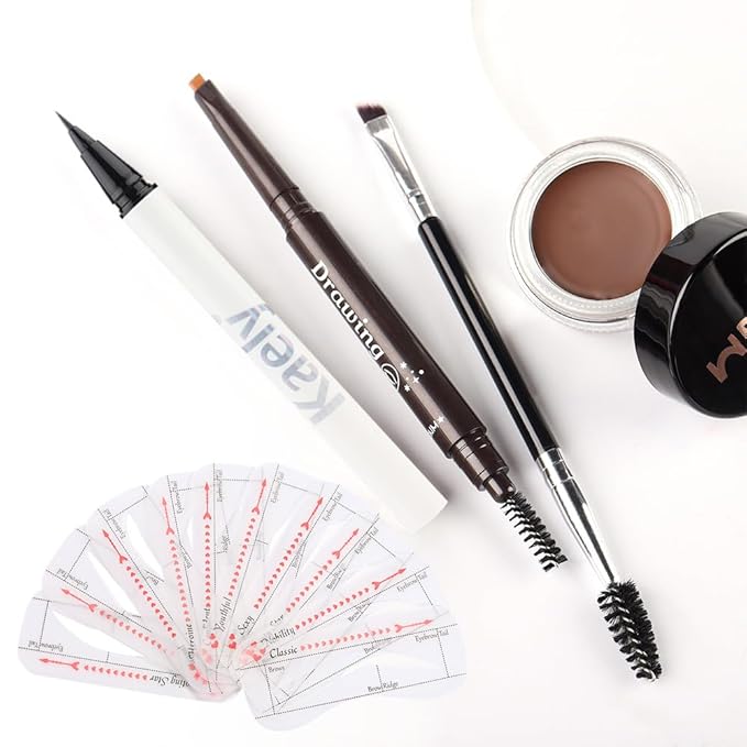 evpct Eyebrow Stencils Kit for Women Shaping, Eyebrow Shaper Makeup Kit, Eye Brow Stencil Shaper Tinting kits for Women, with Eyeliner, Eyebrows Pencil, Pomade, Brush and 10 Stencils, Kit-03 CHOCOLATE