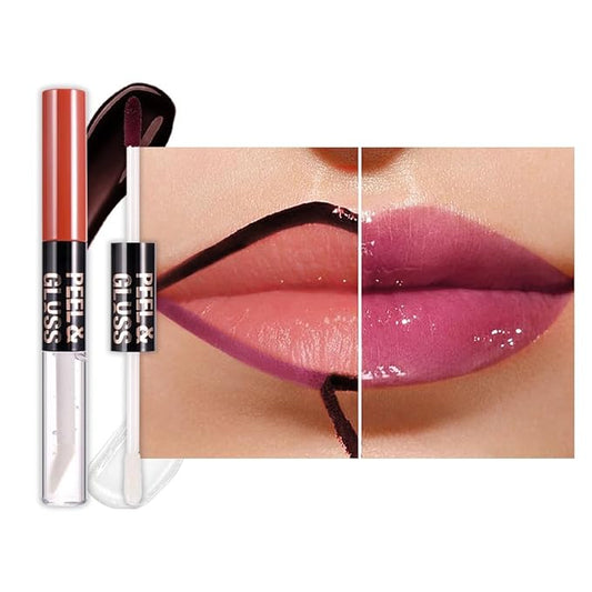 Dark Raspberry Lip Stain Peel Off Lip Gloss oil Dual-Ended Combo, Lips Liner Stain Peel Off Tattoo, Long Lasting & Waterproof, Transfer-Proof Lip Tint Stain with Lip oil for All Skin Type 05#