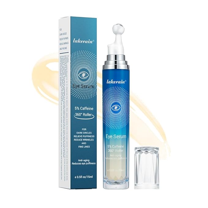 5% Caffeine Eye Serum, Under Eye Roller Cream for Dark Circles and Puffiness with 360°Massage Ball Reduce Wrinkles and Fine Lines,Bags Under Eyes,15ML
