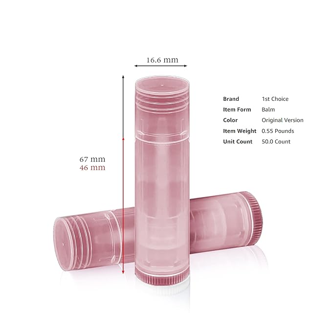 1st Choice 50 Lip Balm Empty Container Tubes 3/16 Oz (5.5ml), Natural Pink Color