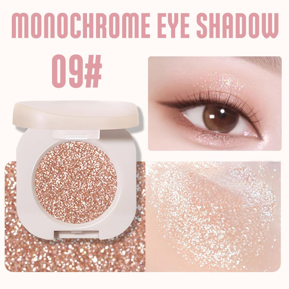 Glitter Shimmer Sparkle Eyeshadow Palette Makeup for Women, Light Brown Glitter Shimmer Metallic Holographic Iridescent Cream Iridescent Single Monochrome Eye Shadow Makeup, 09