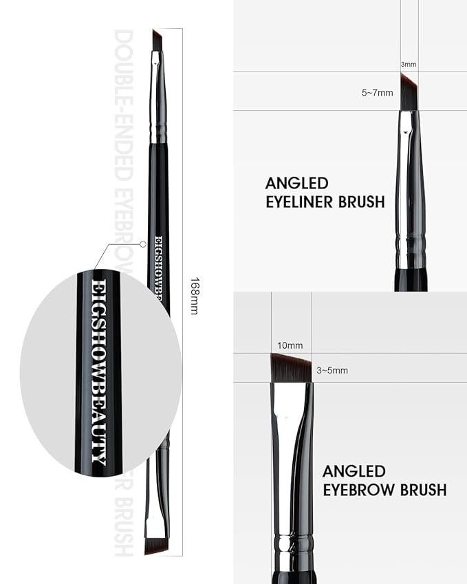 Eyebrow Brush & Eyeliner Brush, EigshowBeauty Double-Ended BrushesOne Brush For 2 Uses - Black (D104)