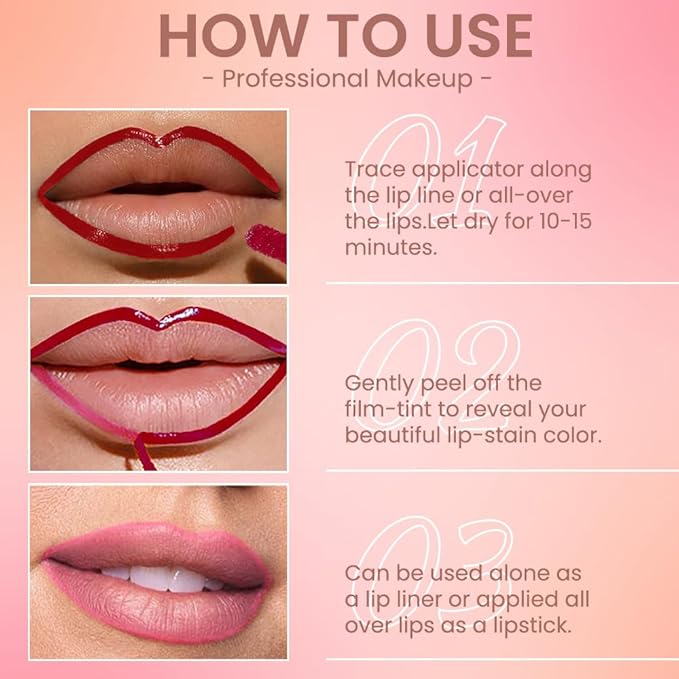 2Pcs Matte Liquid Lip Stain Peel Off Lip liner Tattoo, Matte Peel Off Lip Stain, Long Lasting Waterproof Lipstick Lip Gloss Stain, Transfer-proof for All Skin Types (0.24 fl oz-00#+06#)