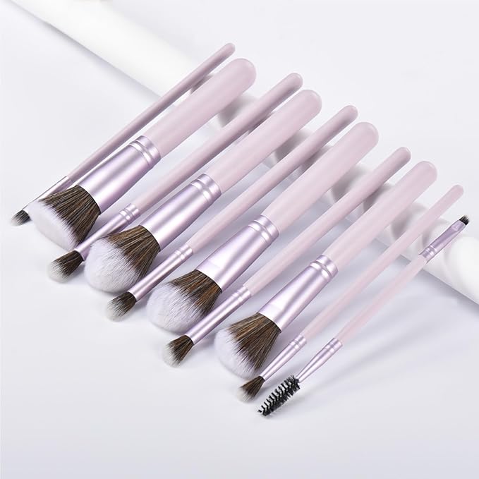 Gift Ready 10 Piece Purple Makeup Brushes Set and 2 Piece Makeup Sponge – Wooden Handle with Soft Synthetic Bristles, Concealer, Powder – (Ideal for Christmas, Birthday, Women)