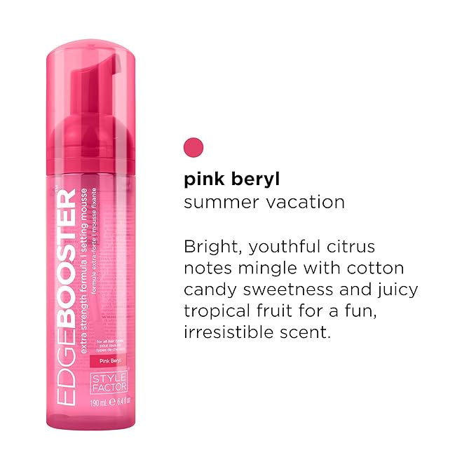 Style Factor EDGE BOOSTER Extra Strength Setting Mousse – Frizz Control, Extra Volume, and Conditioning – 2.5oz Pink Beryl Mousse for Curly Hair