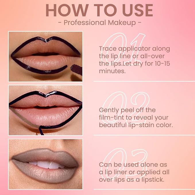 2Pcs Matte Liquid Lip Stain Peel Off Lip liner Tattoo, Matte Peel Off Lip Stain, Long Lasting Waterproof Lipstick Lip Gloss Stain, Transfer-proof for All Skin Types (0.24 fl oz-04#+05#)