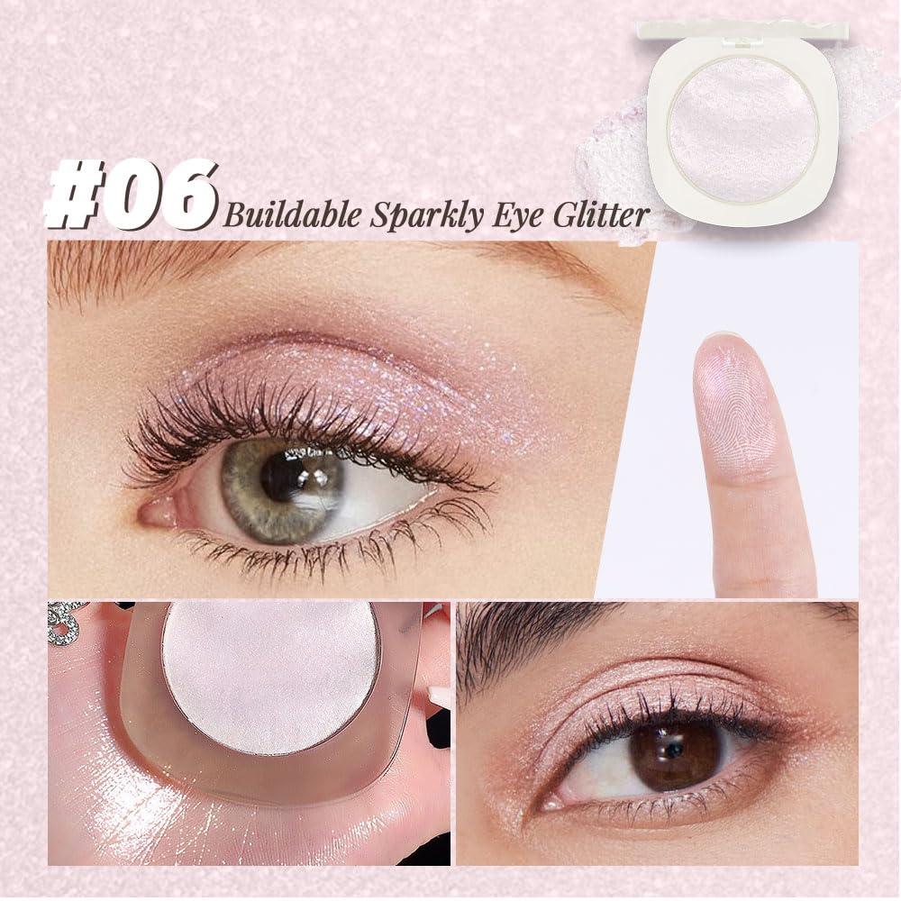 Light Pink Cream Glitter Shimmer Metallic Eyeshadow Palette Makeup, Natural Single Mini Instant Holographic Eyeshadow For Women, Sombras Crema Para Ojos, Talc, Paraben & Cruelty Free