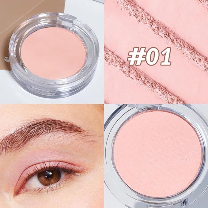 Single Mini Pressed Eyeshadow Makeup Palette, Nude Pink Sparkle Shimmer Glitter Monochrome Cream Eye shadows Palette Brightener Makeup for Older Women, Pigmented Waterproof 01#