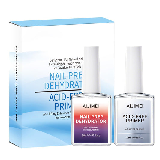 AIJIMEI Professional Natural Nail Prep Dehydration and Acid Free Primer For Acrylic False Nail Tips Bond Base Gel Nail Polish and Quick Drying Adhesive Dehydrator Set(18ml/0.63fl.oz