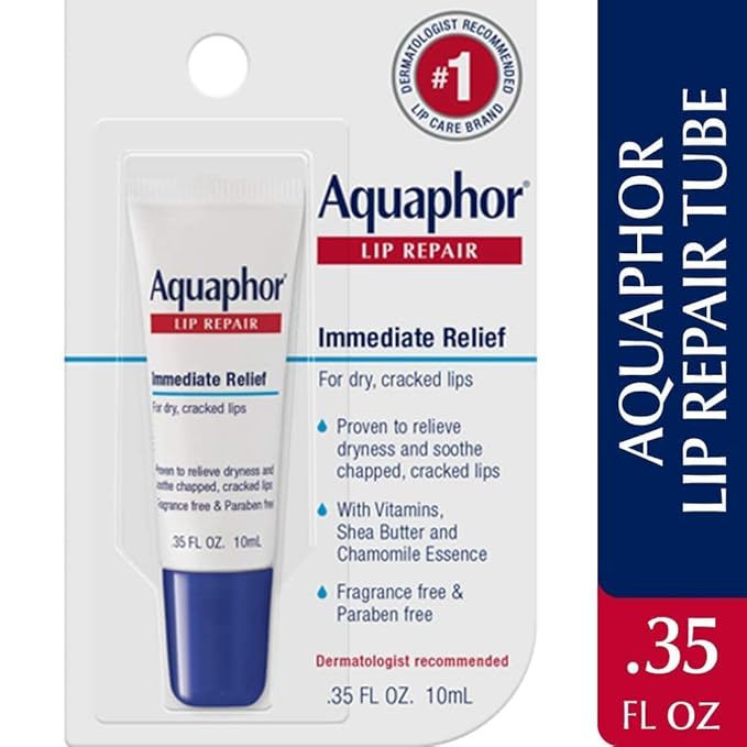 Aquaphor Lip Repair Ointment - Long-lasting Moisture to Soothe Dry Chapped Lips - .35 fl. oz Tube, 4 Pack