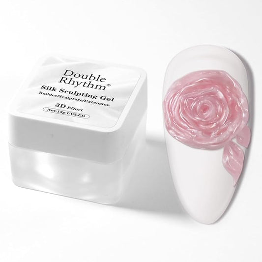 Double Rhythm 3D Nail Gel Pearl Solid Sculpting Gel for Nail Art Non-Sticky Hard Gel for Building Carving Molding Nail Extension Soak Off UV/LED Nail Art Salon Home DIY 0.5 Oz (Orange Pink-Silk 06)