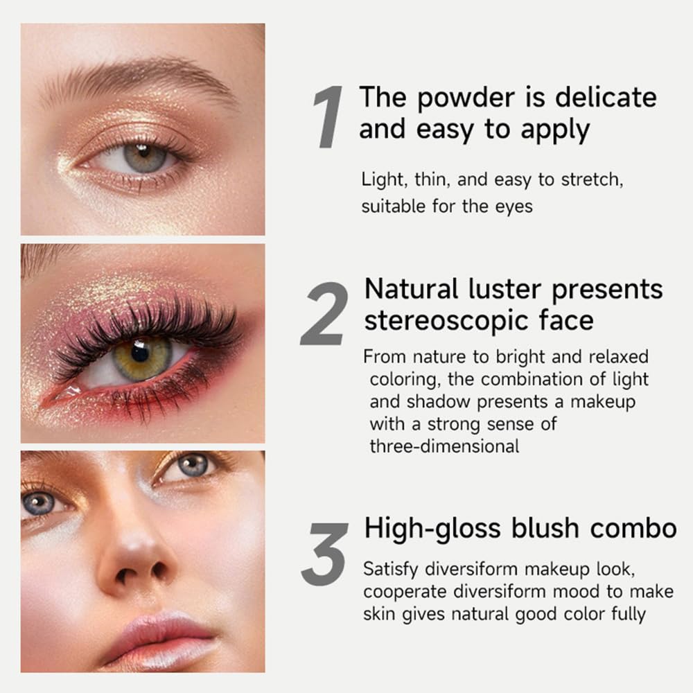 Monochrome Powder Eyeshadow Palette Makeup,Champagne Natural Neutral Single Shimmer Eye Shadow for Older Women,Sparkly Eye Finish,Long Lasting Naturing-Looking