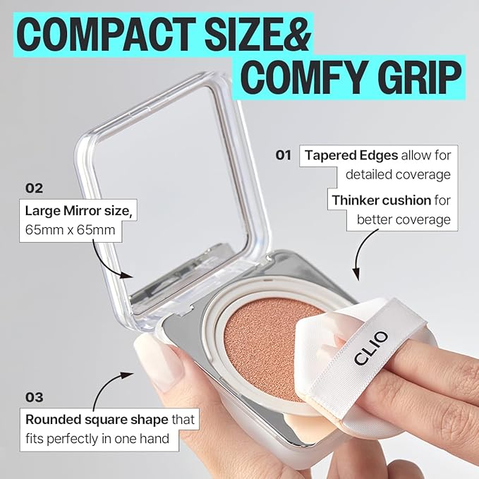 CLIO Kill Cover Founwear Cushion The Original – 20 Shades, Buildable Light to Medium Coverage, Natural Finish, Korean Makeup Foundation, Long-Lasting Skin Fit, 26C SHELL BEIGE