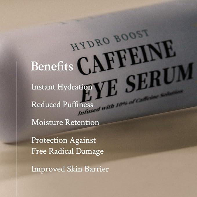 Hydro Boost Caffeine Eye Serum (0.33 fl.oz./10ml) - With 10% Caffeine Solution, Niacinamide & Hexapeptide-8, Depuff, Elasticity, Antiwrinkle and Brightening