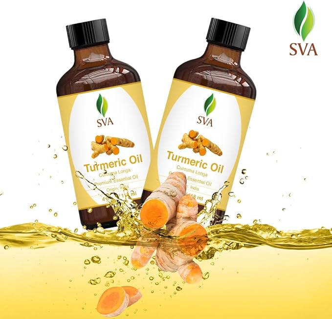 SVA Turmeric Essential Oil – 4 Fl Oz – 100% Natural Turmeric Oil - for Diffuser, Hair Care, Face, Skin Care, Aromatherapy, Scalp and Body Massage, Soap and Candle Making – with Dropper