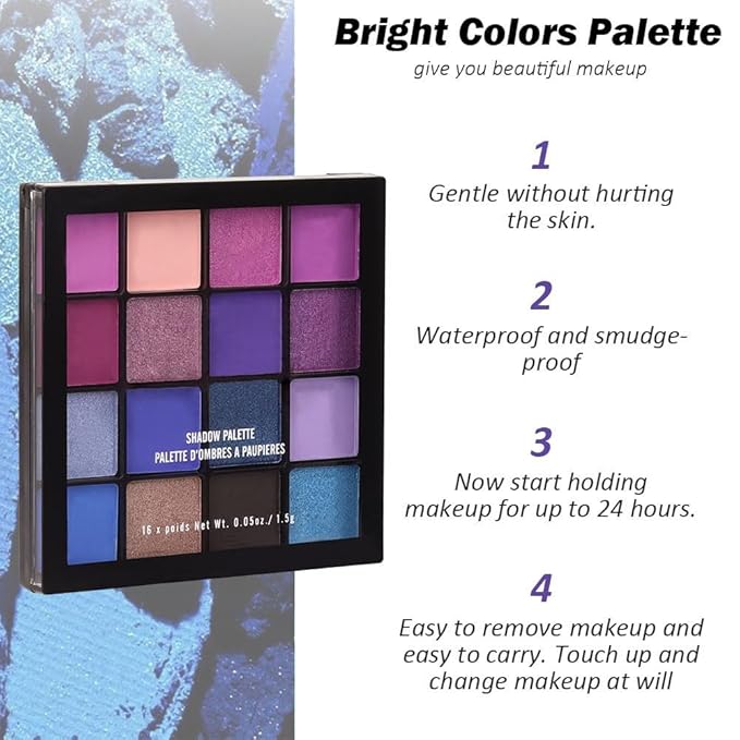 16 Colors Blue Pink Champange Matte Shimmer Eyeshadow Palette for Eye Makeup,High Pigmented Brown Eye Shadow Primers Powder Palet de sombras de ojos