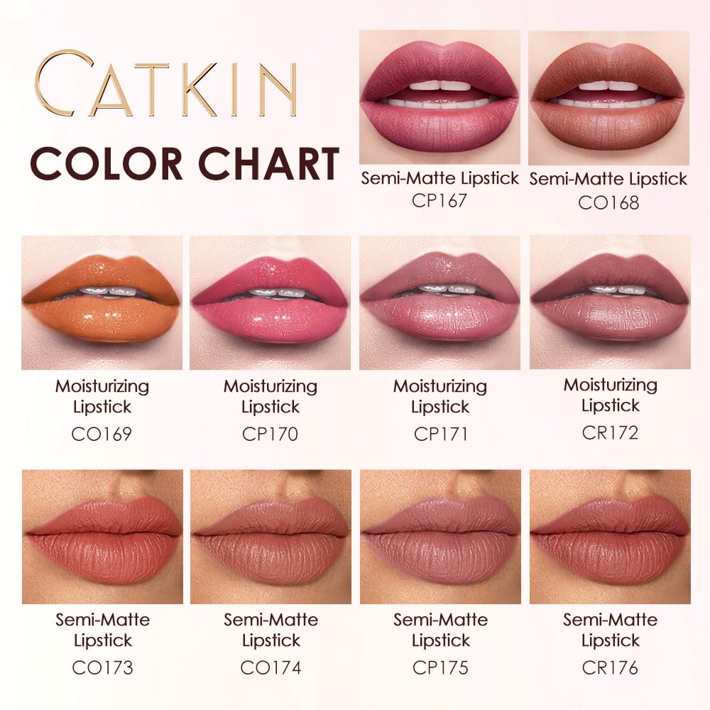 Catkin Semi-Matte Lipstick Hydrating High Impact Color Infused with Vitamin E and Avocado Oil Smooth Soft Texture Long Lasting Matte Finish 174
