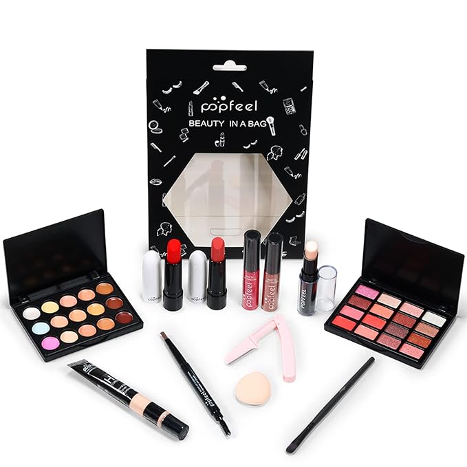 All-in-one Holiday Make up Gift Set | Makeup Kit for Women Full Kit Essential Starter Bundle Include Eyeshadow Palette Lipstick Blush Foundation Concealer Face Powder Mascara Lipgloss Brush