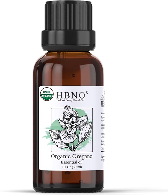 HBNO Organic Oregano Essential Oil - 1 oz (30ml) - USDA Certified Organic Oregano Essential Oil for Aromatherapy, Soap Making, DIY, Fragrances, Diffuser.