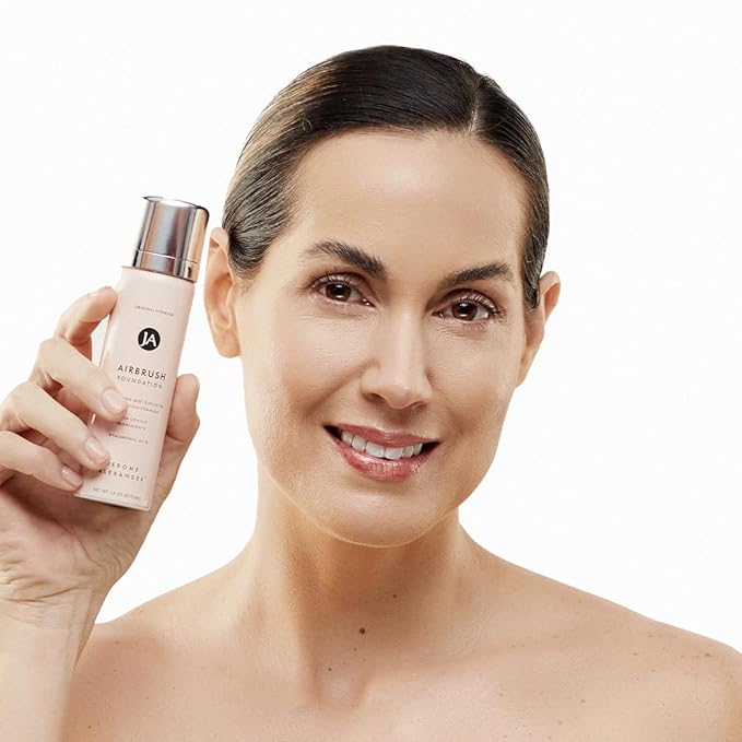 MagicMinerals AirBrush Foundation by Jerome Alexander – 2pc Set with Airbrush Foundation and Kabuki Brush - Spray Makeup with Anti-aging Ingredients for Smooth Radiant Skin - Cognac