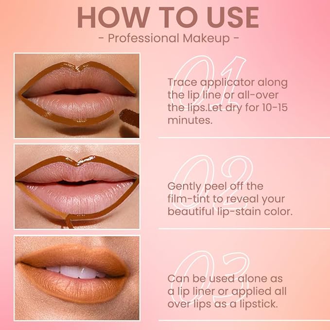 2Pcs Matte Liquid Lip Stain Peel Off Lip liner Tattoo, Matte Peel Off Lip Stain, Long Lasting Waterproof Lipstick Lip Gloss Stain, Transfer-proof for All Skin Types (0.24 fl oz-01#+07#)