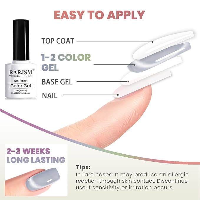 RARJSM Moonlight Cat Eye Gel Nail Polish Set 6 Pcs Smoothie Ceramic Glitter Shimmer Grape Purple Silver White Blue Green Pink Velvet Mirror Cateye Gel Polish with Magnetic Stick UV LED Curing Require