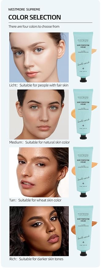 Body Perfector Cream,All-Over Complexion Perfector, Concealer Evens Skin Tone Sweat-Proof Non-fading Makeup, Long-Lasting CC Foundation, Waterproof Transfer-Resistant Skin Tint (LICHT)