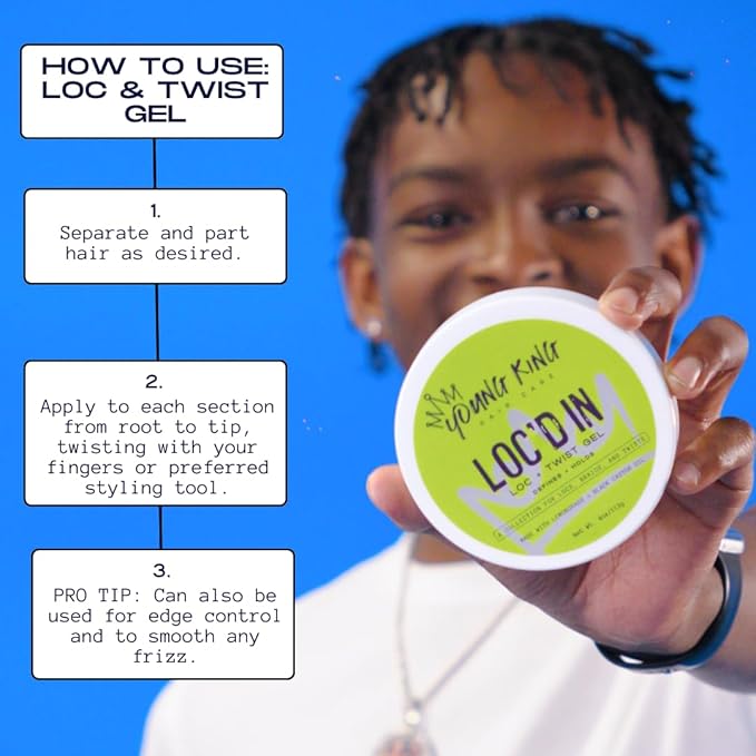YOUNG KING HAIR CARE Loc & Twist Gel | Strong & Firm Hold, Smooths & Tames Frizz | No Flaking or Residue | Lemongrass and Apple Cider Vinegar | For Locs, Dreads, Braids, Twists | 4oz