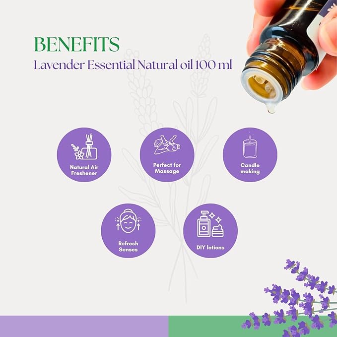 Roots & Above Pure Natural Lavender Essential Oil 3.38 oz/100ml for Diffuser, Skin, Hair, Self-Care, Soap & Candle Making Scent Fragrance