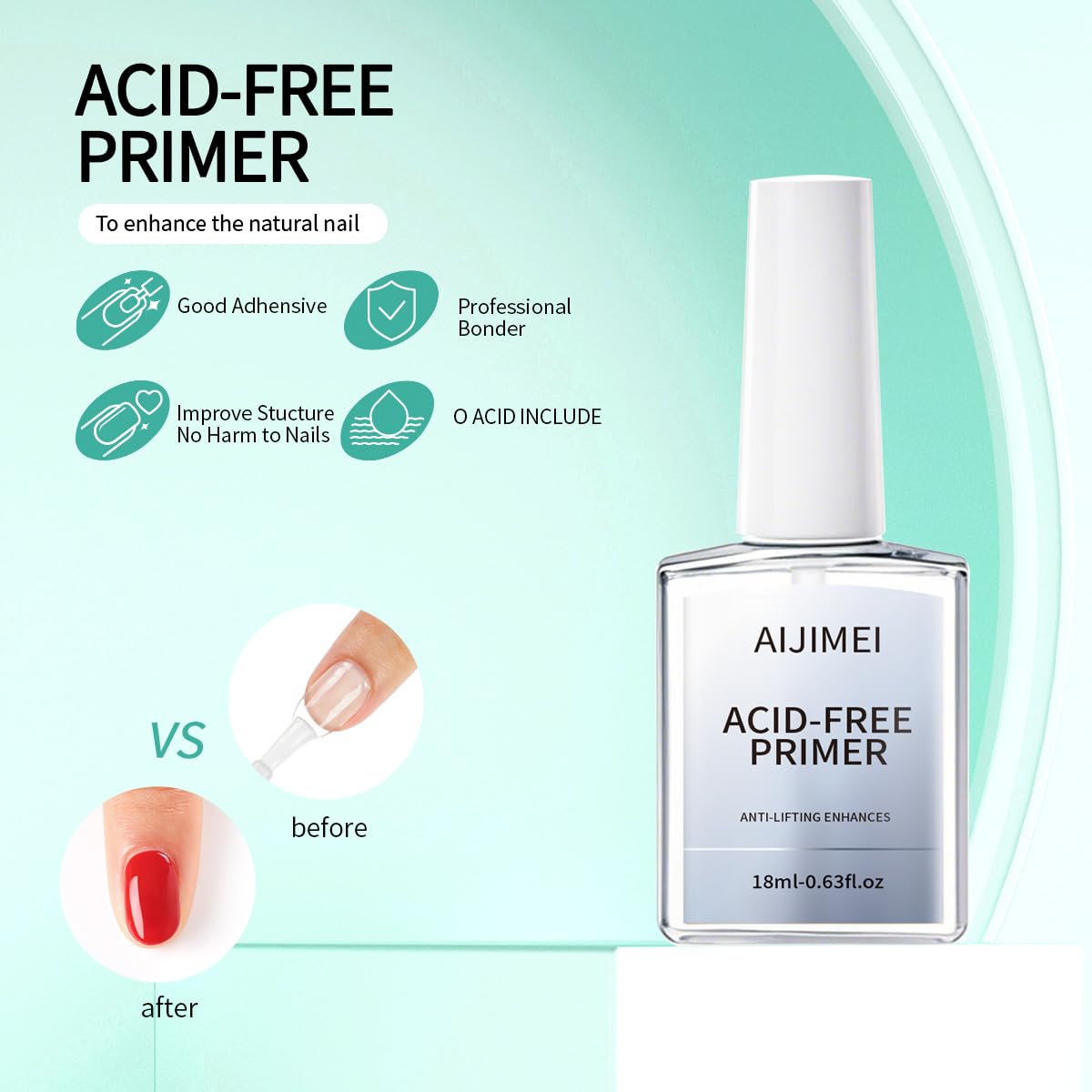 AIJIMEI Professional Natural Nail Prep Dehydration and Acid Free Primer For Acrylic False Nail Tips Bond Base Gel Nail Polish and Quick Drying Adhesive Dehydrator Set(18ml/0.63fl.oz