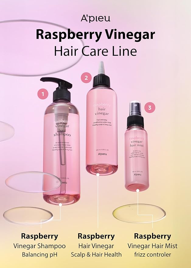 A’PIEU Raspberry Vinegar Hair Shampoo 16.9 fl.oz / 500 ml - Dandruff & Clarifying Shampoo | Scalp Treatment I Korean Hair Care I Balances pH, Removes Buildup, Soothes Scalp