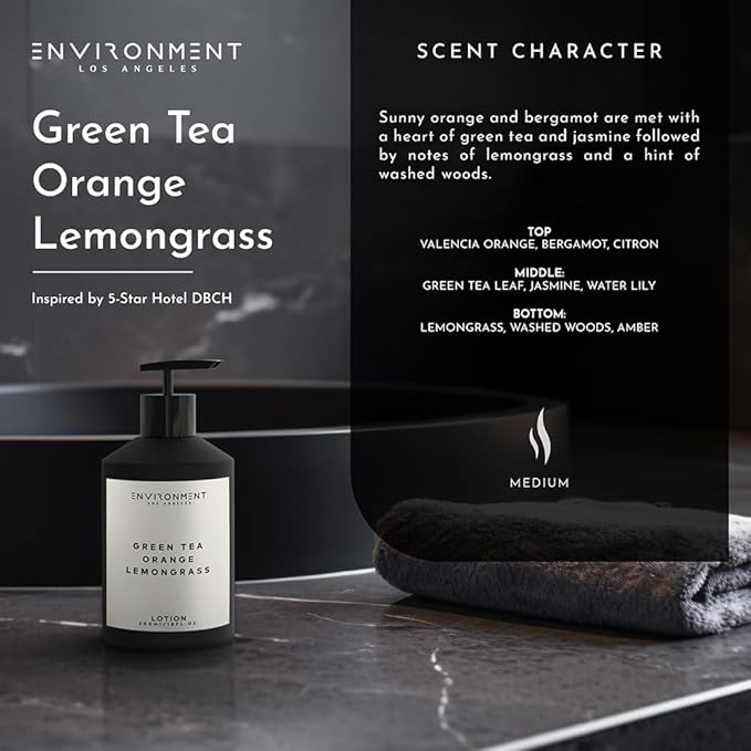 ENVIRONMENT Inspired by 5-Star Hotels DBCH Lotion, 300ml Luxury Scented Lotion (Green Tea | Orange | Lemongrass) Bathroom Luxury, Men & Women High-End Body Lotion, Hand Cream, Dry Skin Treatment