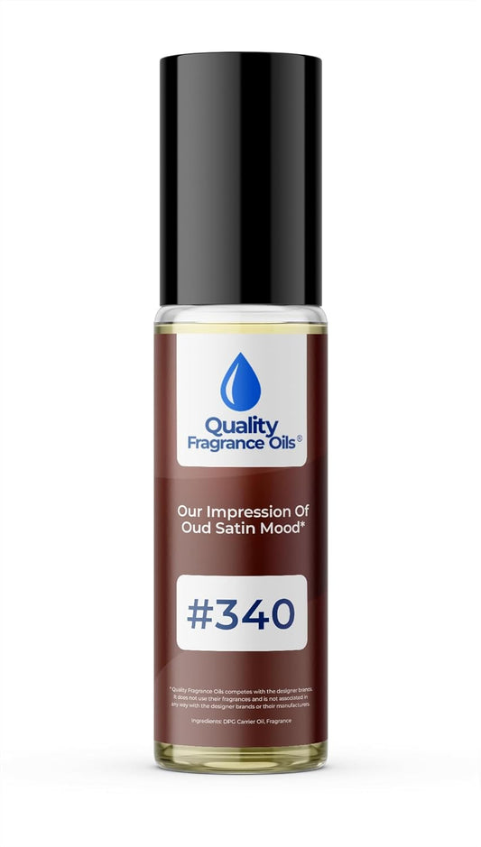 Quality Fragrance Oils' Oud Satin Mood Impression #340 | Long-Lasting Perfume Oil, Alcohol-Free, Strong Scent, 10ml Roll-On | Affordable Alternative to Designer Fragrances