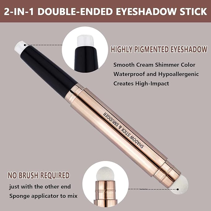 white Eyeshadow Stick And Sponge Makeup Brush Cream Shimmer Smooth Shadow Pencil Eyeliner Long Lasting Waterproof Eye Shadow Highlighter Stick Hypoallergenic Multi-Dimensional Eyes Look ( # 01)