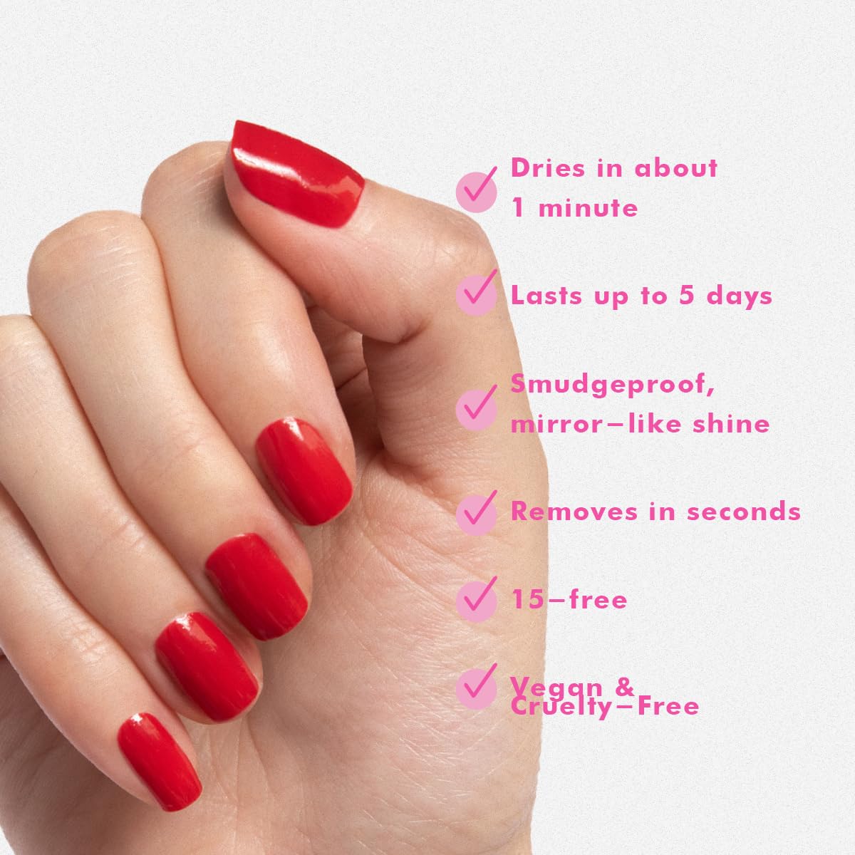Olive & June Quick Dry Nail Polish | Instant, Fast-Drying, Smudgeproof Color | 15-free, Vegan, Cruelty-Free Formula | Lasts up to 5 Days | Salon-Quality Manicure, Pedicure at Home | Smooch Scarlet Red