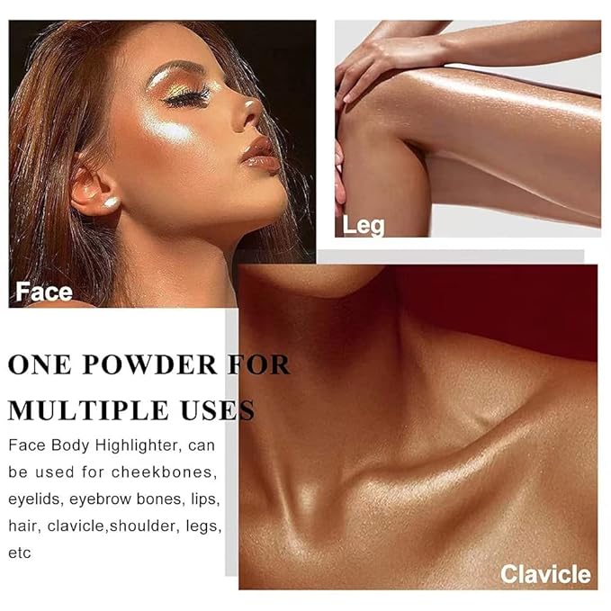3 Color Glitter Powder Highlighter Makeup, Body Brightens the Natural Three-Dimensional Face Blusher Fairy Highlight Patting Powder.