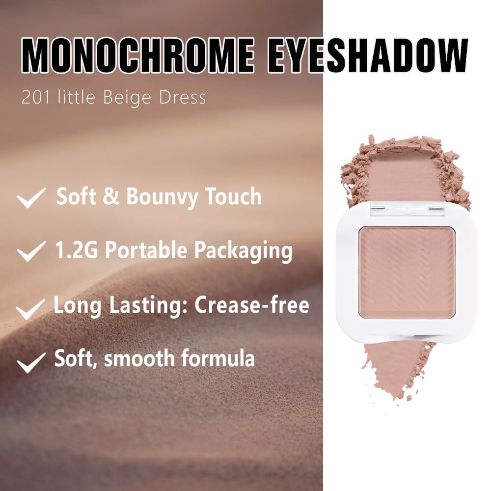 Light Smoked Beige Matte Single Eyeshadow Makeup Palette - Natural Single Matte Eye Shades | Creamy Pressed Powder for Easy Blending | Mini Travel Palette for Women | Everyday Eyeshadow Makeup