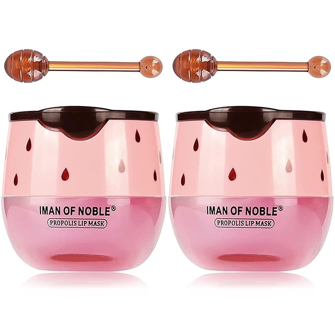 2 Pack Bee Lip Balm Honey Pot, Moisturizing Strawberry Lip Mask, Hydrating & Prevention Dry and Cracked Lip Scrubs Exfoliator Lip Sleeping Mask Reduces Lip Lines Nourishing Lip Care Mask
