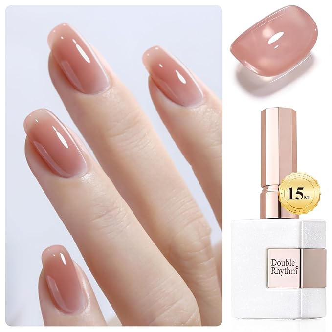 Double Rhythm 0.52Oz Nail Strengthener Rubber Gel Polish Builder in a Bottle for Nail Thickening Extension Hard Structure Glue (Extension Skin Nude)