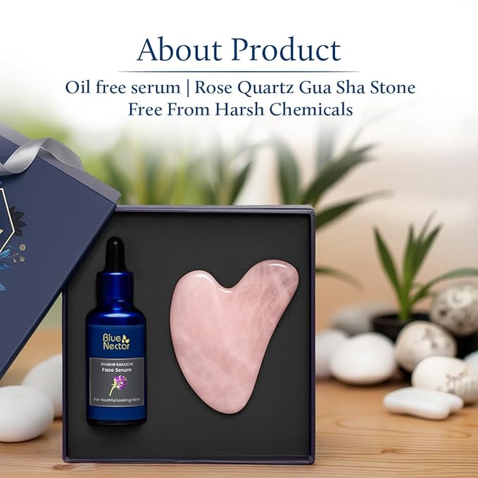 Blue Nectar Bakuchiol Face Serum for Glowing Skin with Gua Sha | Plant-Based Retinol for Face Skincare, Fine Lines, & Dark Circles | Anti-Aging Serum for Women & Men (10 Herbs, 1 Fl Oz)