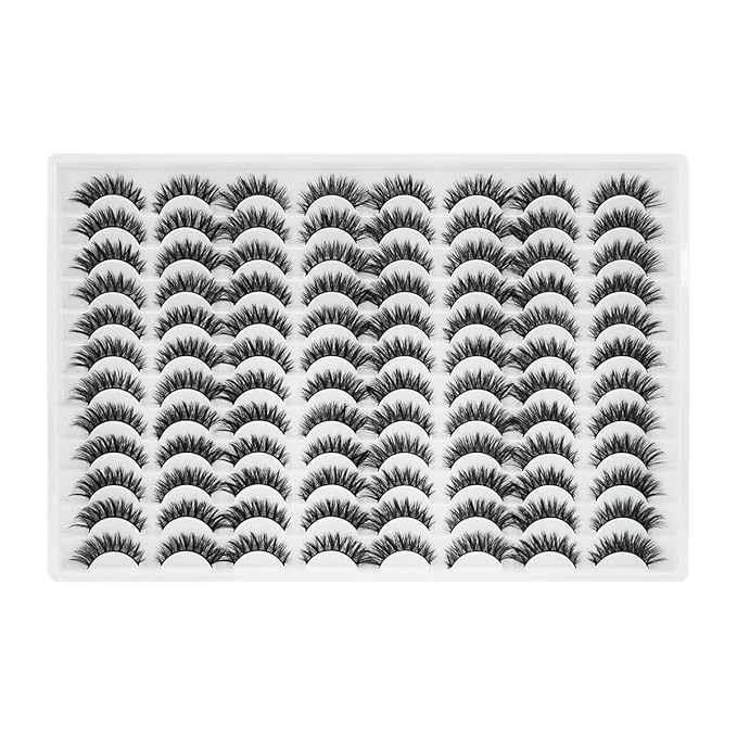 False Eyelashes 48 Pairs Faux Mink Lashes 14mm Wispy Lashes 3D Fluffy Cat Eye Lashes Pack Bulk Wholesale Strip Lashes(style 48-045)
