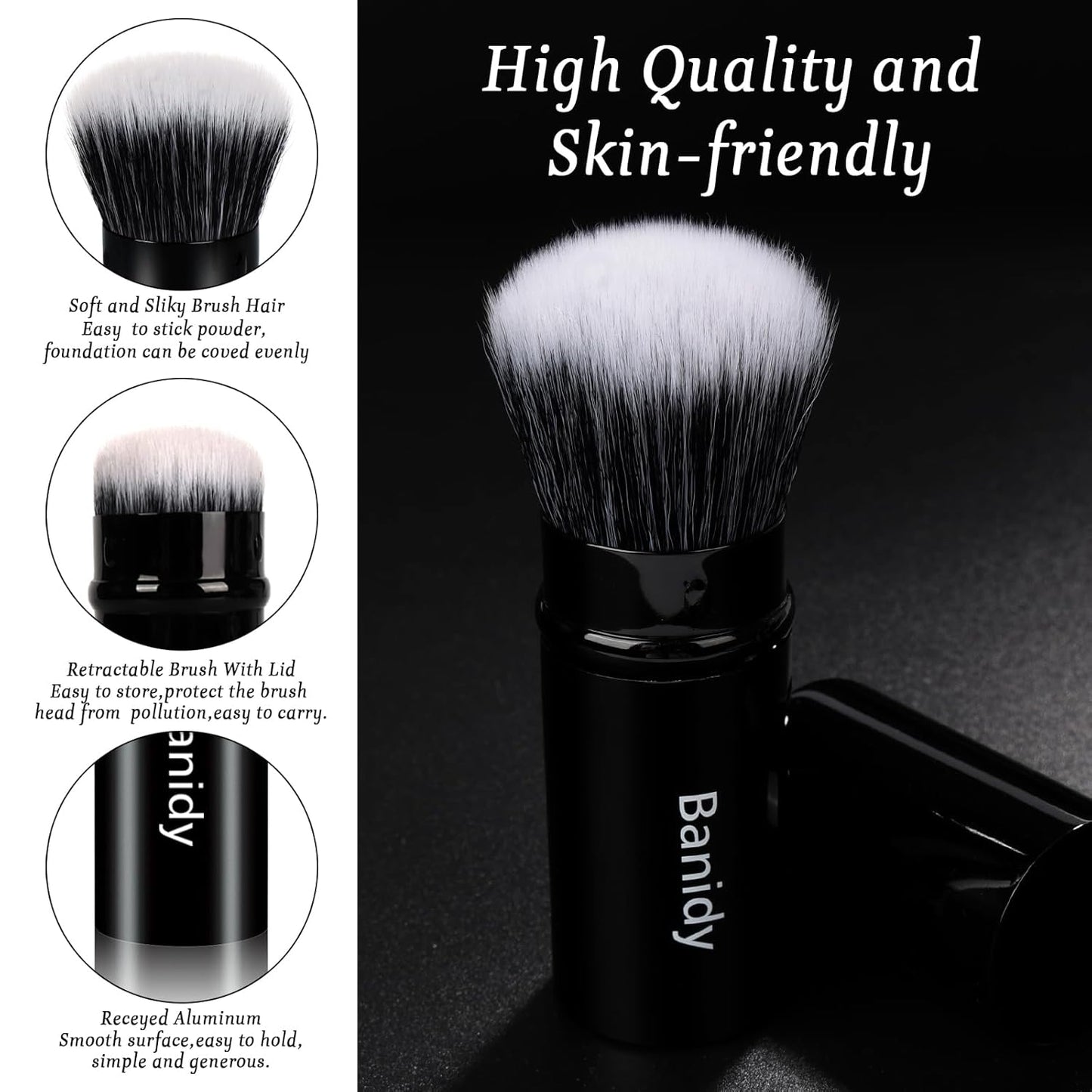 Makeup Brush Kabuki Face Brushes Retractable Travel Blush Kabuki Brush Portable Flawless for Foundation, Powder Blush, Bronzer, Buffing, Liquid, Cream, Cruelty Free with Cover