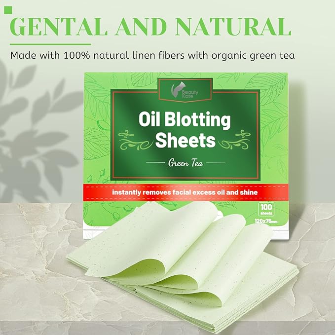 Oil Blotting Sheets for Face - Green Tea,26% Larger,3pk/300 Natural Blotting Paper for Oily Skin,Makeup Friendly Oil Absorbing Sheets,Easy To Grab One