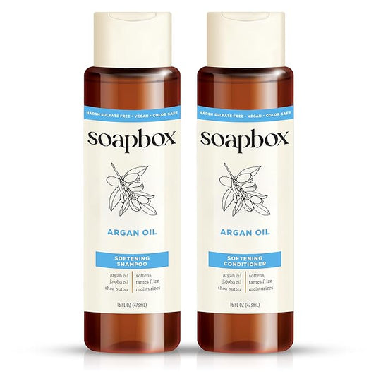 Soapbox Argan Shampoo & Conditioner Set, Volumizing, Vegan, Color Safe, Harsh Sulfate & Silicone Free, 16oz each (Pack of 2)