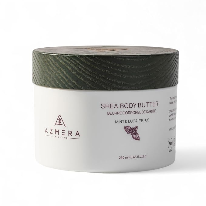AZMERA Handcrafted Whipped Shea Body Butter – Refreshing Mint & Eucalyptus Scented Moisturizer for Dry, Sensitive Skin, Argan Oil & Vitamin E – Vegan, Non-Greasy Skincare – 8.82 oz